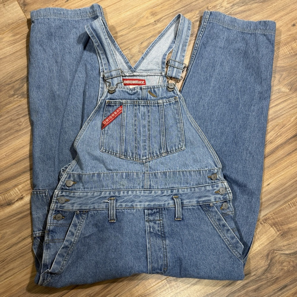 Vintage Unionbay Bib Overalls Womens M Light Wash  Denim Y2K Wide Leg Carpenter